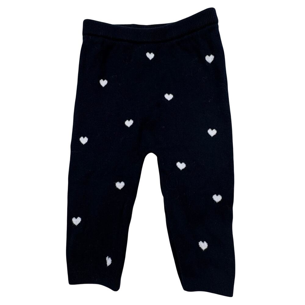 Jacadi Knit Pants Baby Girl 12M Navy Blue White Intarsia Hearts